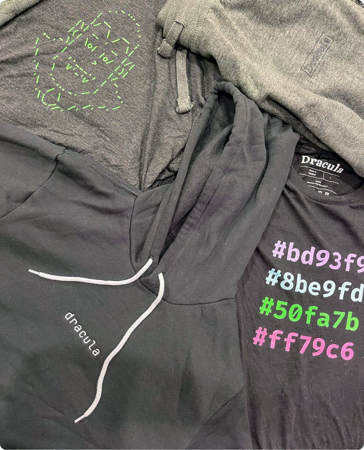 Multiple types of t-shirts, hoodies, and joggers