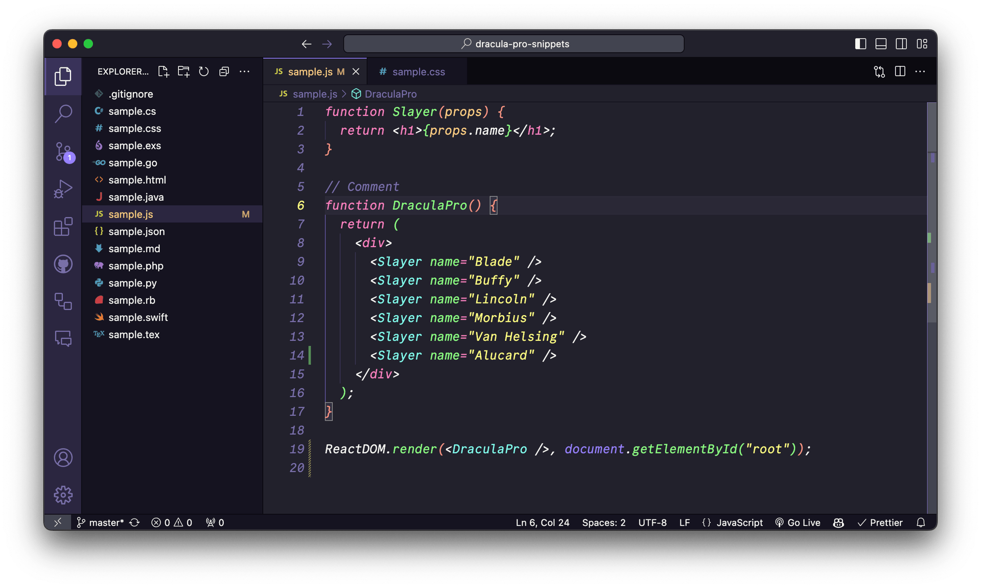 Visual Studio Code - Pro theme preview